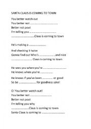 English Worksheet: CHRISTMAS CAROL SANTA CLAUS IS COMING TO TOWN