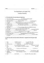 English Worksheet: Past Simple Tense (Regular and Irregular verbs)