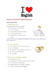 English Worksheet: Answers to common question in English