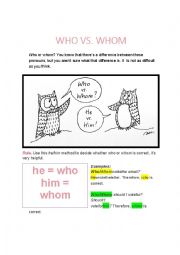 English Worksheet: who or whom