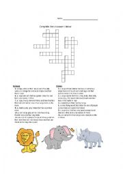 English Worksheet: Wild animals crossword