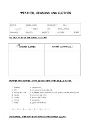 English Worksheet: SEASONS, CLOTHES, WEATHER