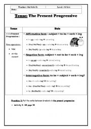 English Worksheet: Present Progressive (Rule & Practice)