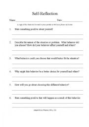 English Worksheet: Behavioral Self Reflection