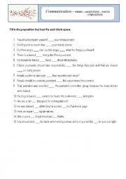 English Worksheet: Adjectives, verbs and nouns + prepositions