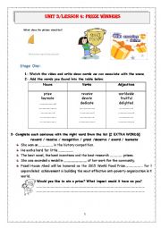 English Worksheet: Unit 3 lesson 4 Prize winners