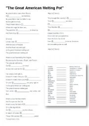 English Worksheet: The Great American Melting Pot song sheet