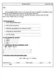 English Worksheet:   home works ( 2 am  ) grammar and readind comprehension