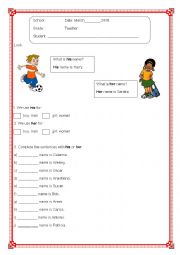 English Worksheet: Family and pronouns his / her