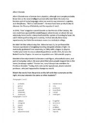 English Worksheet: reading exercise about eistein