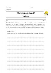 English Worksheet: europes got talent writing