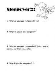 English Worksheet: Sleepover