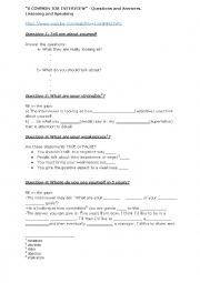 English Worksheet: 8 common job interview Q&A