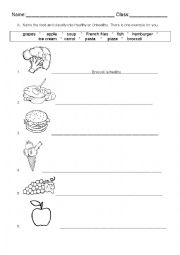 English Worksheet: Food: classify into HEALTHY or UNHEALTHY