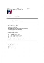 English Worksheet: Veterans Day Quiz