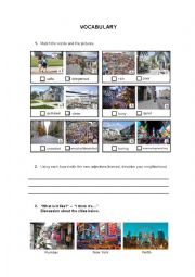 English Worksheet: DESCRIBING CITIES - ADJECTIVES - VOCABULARY