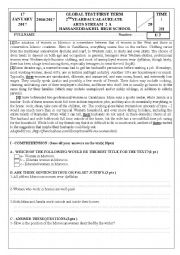 English Worksheet: Global Test 2nd Year Bac C