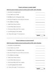 English Worksheet: Present Simple Or Present Continuous