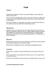 English Worksheet: food reading texts