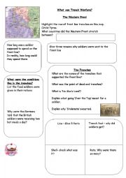 English Worksheet: Trench Warfare notes sheet