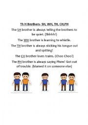 English Worksheet: diagraph poem- The H brothers