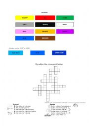 English Worksheet: Learning colours (includes crossword)