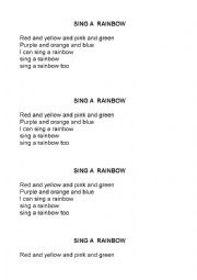 English Worksheet: sing a rainbow lyrics