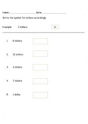 English Worksheet: Match symbols for dollars and cents