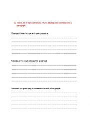 English Worksheet: Topic sentence-article writing