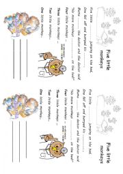 English Worksheet: Song Five little monkeys