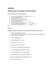 English Worksheet: Writing about advantages & disadvantages (with an exercise on linkers such as however, therefore etc)