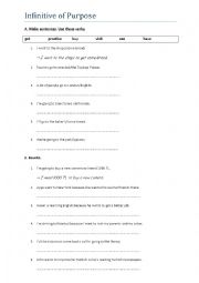 English Worksheet: Infinitive of Purpose (Rewrite) A2 Level