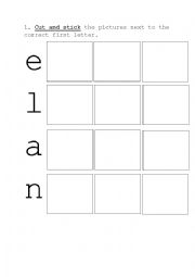 Phonics worksheet: letters e,l,a,n