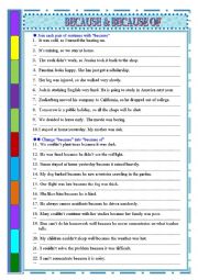 English Worksheet: Because & Because of