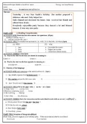 English Worksheet:  test about birthday party