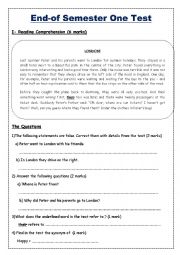 English Worksheet: 8 th form end-of semester one test