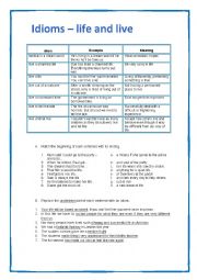 English Worksheet: Idioms - life and live