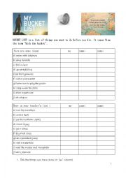 English Worksheet: bucket list