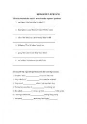 English Worksheet: Reported speech