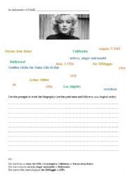 English Worksheet: Marilyn Monroes Biography (using prompts) + KEY