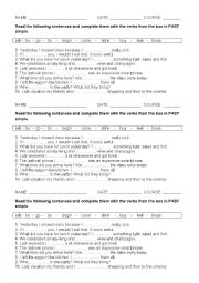 English Worksheet: IRREGULAR VERBS SENTENCES