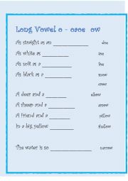 English Worksheet: Long Vowel o - oa, oe, ow