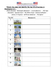 English Worksheet: Washington DC Top 10 attractions