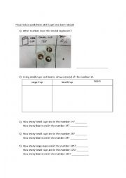 English Worksheet: Place value with cups an beans