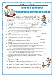 English Worksheet: GRAMMAR REVISION - SENTENCE TRANSFORMATION part 5 - RELATIVE CLAUSES, LINKING WORDS  with key