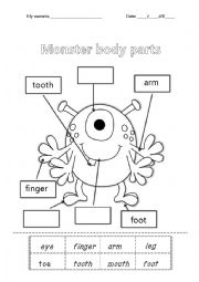 English Worksheet: Monster body parts label