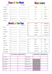 days/ months/ ordinal number worksheet