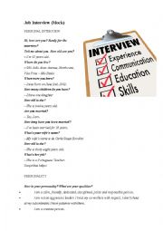 English Worksheet: JOB INTERVIEW (MOCK)