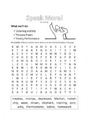 English Worksheet: Speak More (Persona Poem)