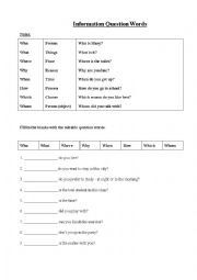 English Worksheet: Question words